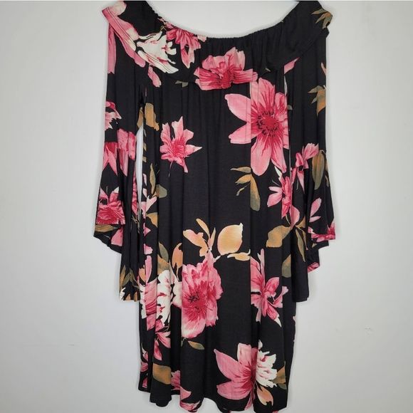 Black Floral Off The Shoulders Dress - Picture 5 of 6